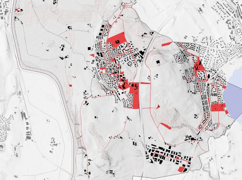 eg-raumentwicklung-innovationspark-zuerich Karte der Gemeinde Hünenberg mit rot markierten Grundstücken